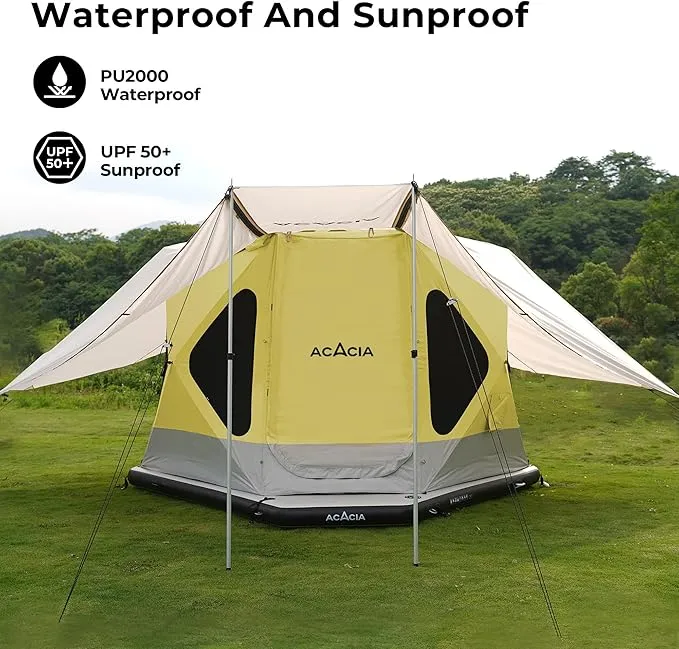ACACIA Canopy XL for Space Acacia Camping System, PU2000 Waterproof Camping Tarp for 4 Season Camping, UPF50  Sunproof Tent Tarp with 4 Telescoping Poles, Carry Bag, Almond
