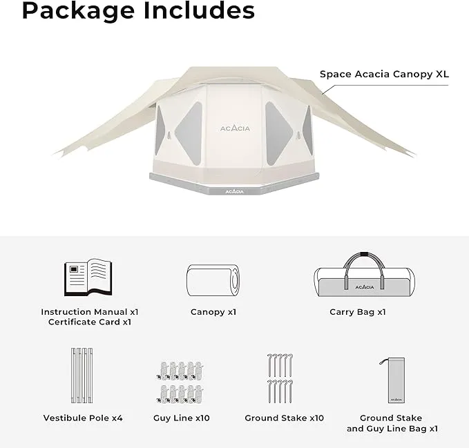 ACACIA Canopy XL for Space Acacia Camping System, PU2000 Waterproof Camping Tarp for 4 Season Camping, UPF50  Sunproof Tent Tarp with 4 Telescoping Poles, Carry Bag, Almond