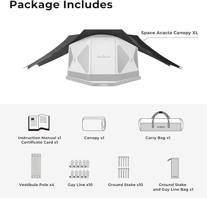 ACACIA Canopy XL for Space Acacia Camping System, PU2000 Waterproof Camping Tarp for 4 Season Camping, UPF50  Sunproof Tent Tarp with 4 Telescoping Poles, Carry Bag, Moonstone