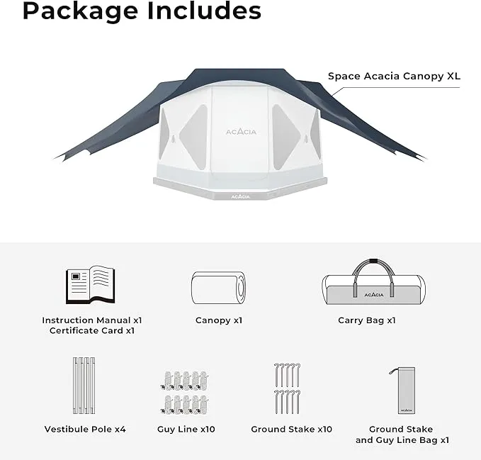 ACACIA Canopy XL for Space Acacia Camping System, PU2000 Waterproof Camping Tarp for 4 Season Camping, UPF50  Sunproof Tent Tarp with 4 Telescoping Poles, Carry Bag, Star Night