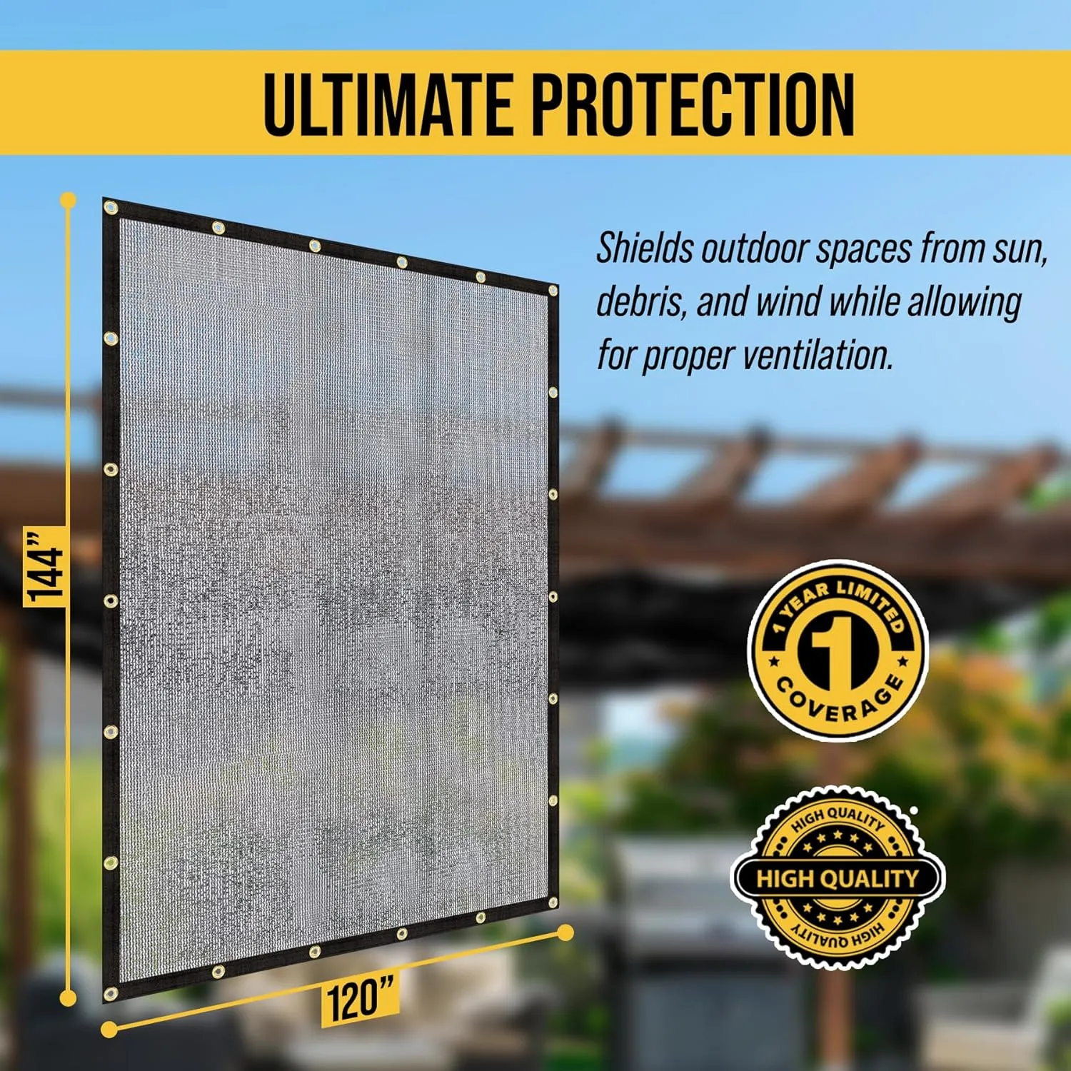 AdirPro Heavy Duty Knitted Mesh Tarp - 10x12ft Black Shade Tarp with Grommets for Playgrounds, Porch, Patio, Backyards, Pools, Greenhouse, Dump Truck, and More - 60% Shade, Water Resistant