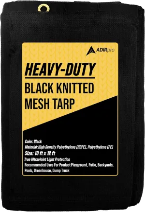 AdirPro Heavy Duty Knitted Mesh Tarp - 10x12ft Black Shade Tarp with Grommets for Playgrounds, Porch, Patio, Backyards, Pools, Greenhouse, Dump Truck, and More - 60% Shade, Water Resistant