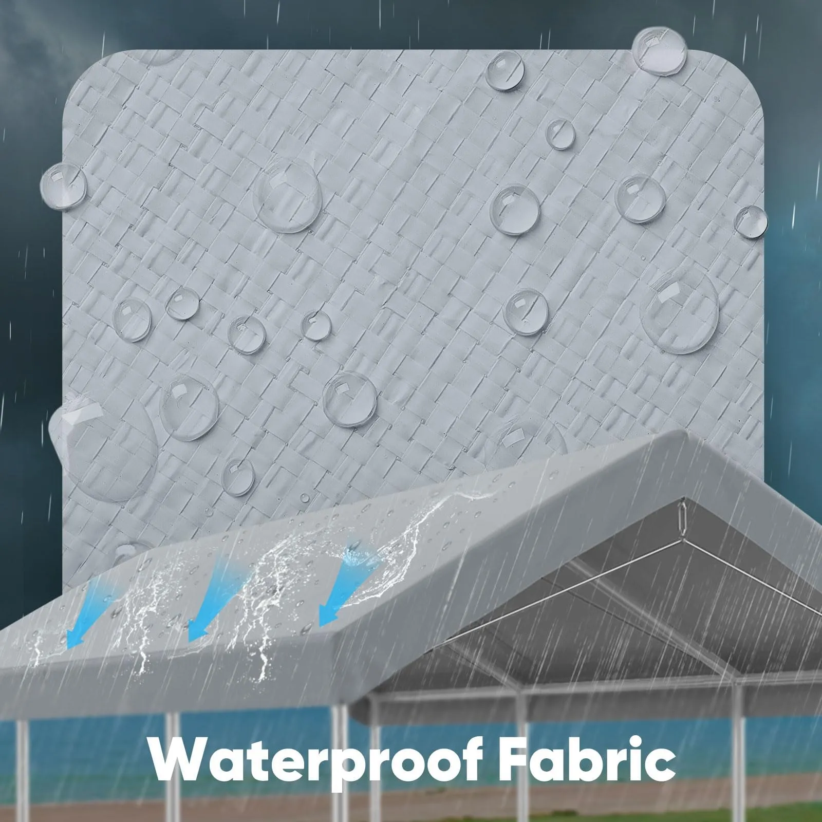 ADVANCE OUTDOOR Replacement Top Cover Tarp for 10x20 ft Carport Canopy with Ball Bungees, Gray, One Roof Only