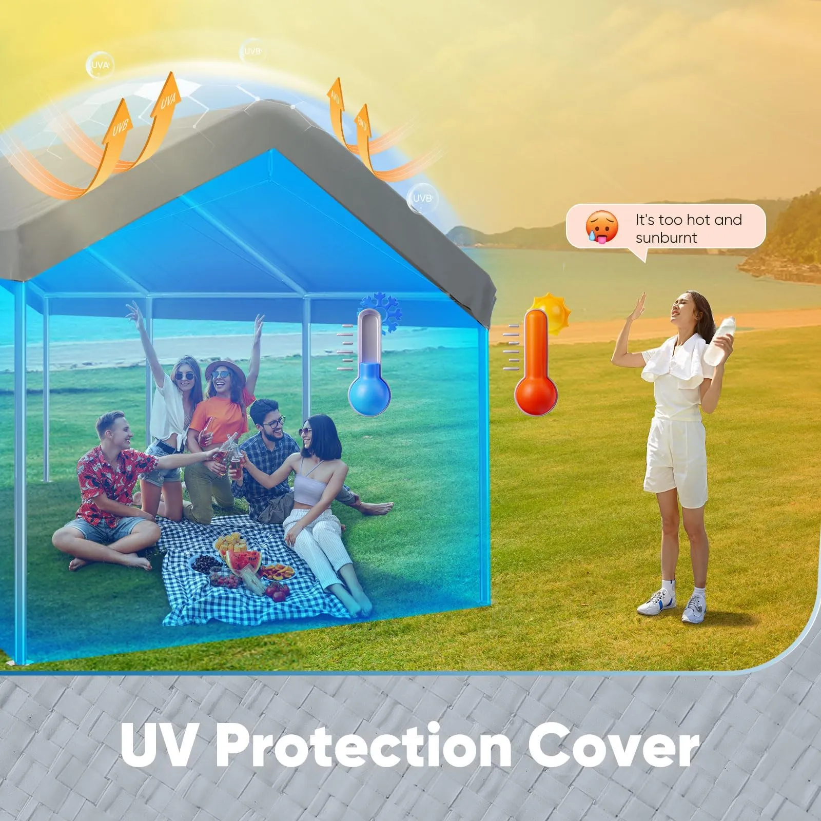 ADVANCE OUTDOOR Replacement Top Cover Tarp for 10x20 ft Carport Canopy with Ball Bungees, Gray, One Roof Only