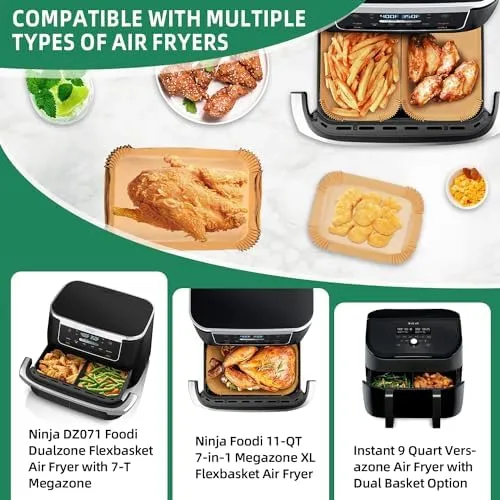 Air Fryer Liners Disposable for Ninja DZ071 Foodi 7-QT 11QT DualZone FlexBasket/Instant 9 Qt Air Fryer, 150PCS Rectangle Airfryer Liners,Air Fryer Parchment Paper Liners,Air Fryer Accessories