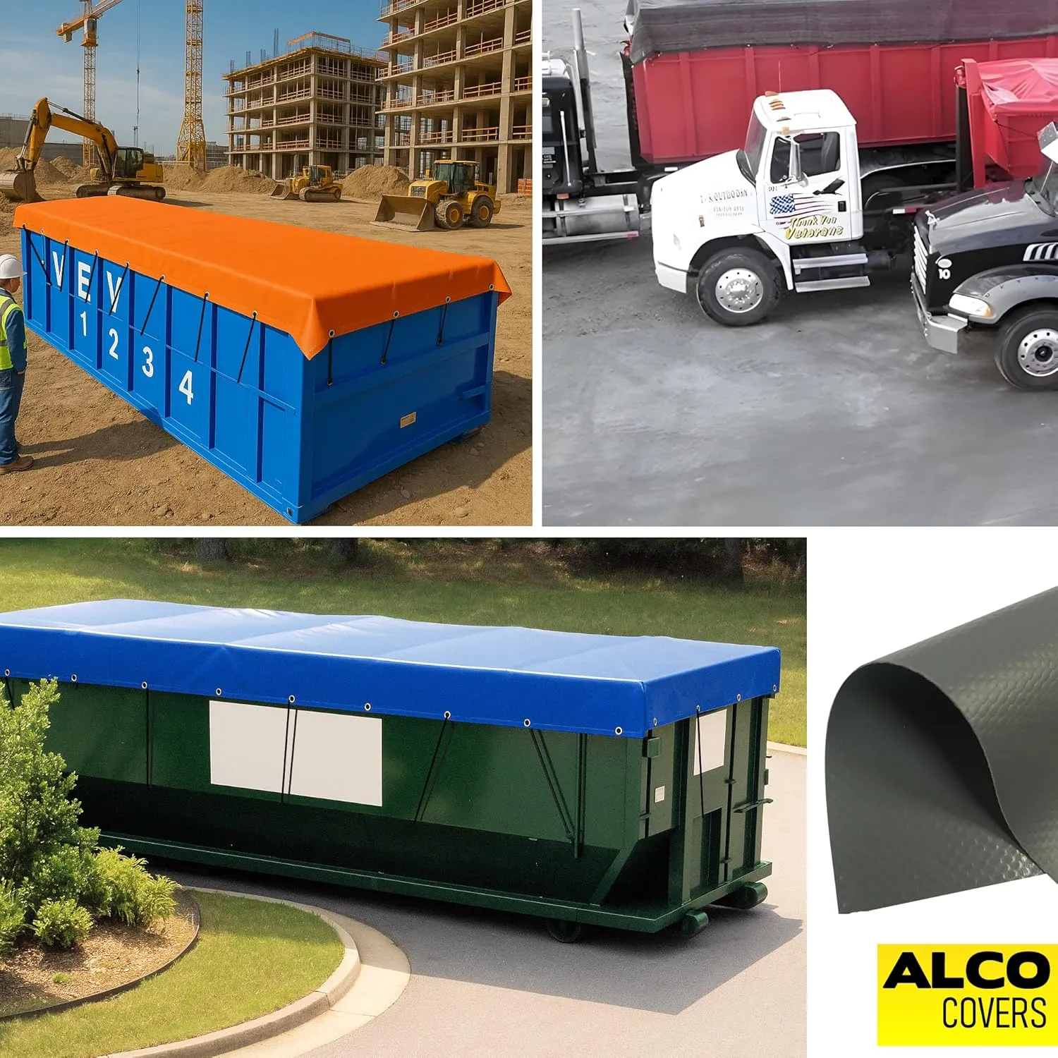 ALCO - Dumpster Tarp/Covers – Super Duty - Reinforced Vinyl (18oz PVC Dumpster Tarp (12'x 26') Black)