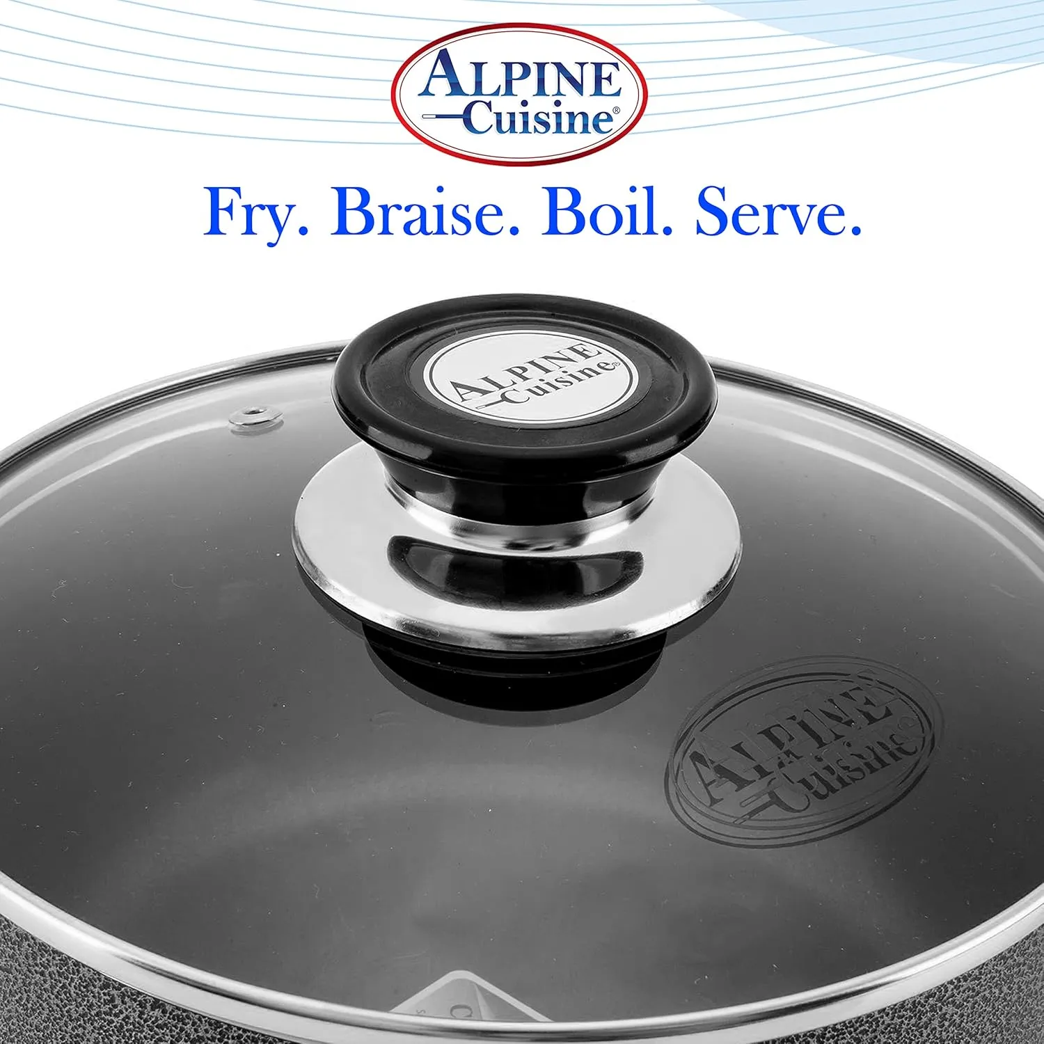 Alpine Cuisine Sauce Pan 3 Quart Nonstick Coating Soft Touch Bakelite Handle with Glass Lid, Nonstick Sauce Pans for All Stoves, Multipurpose Use for Home Kitchen & Restaurant - Dishwasher Safe