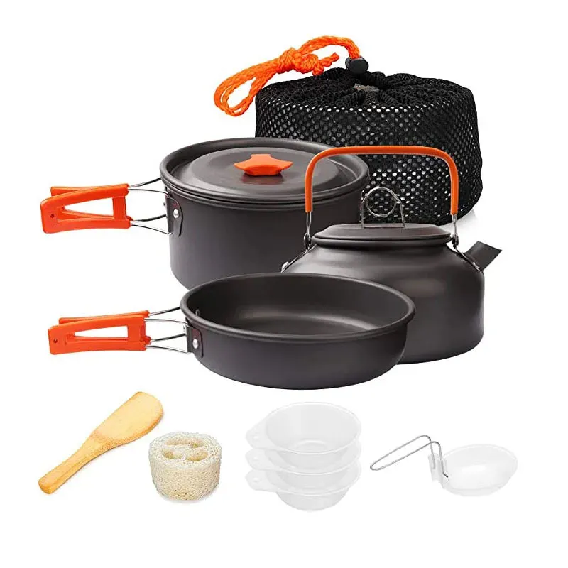 Aluminum Outdoor Camping Cookware Set with Mesh Bag