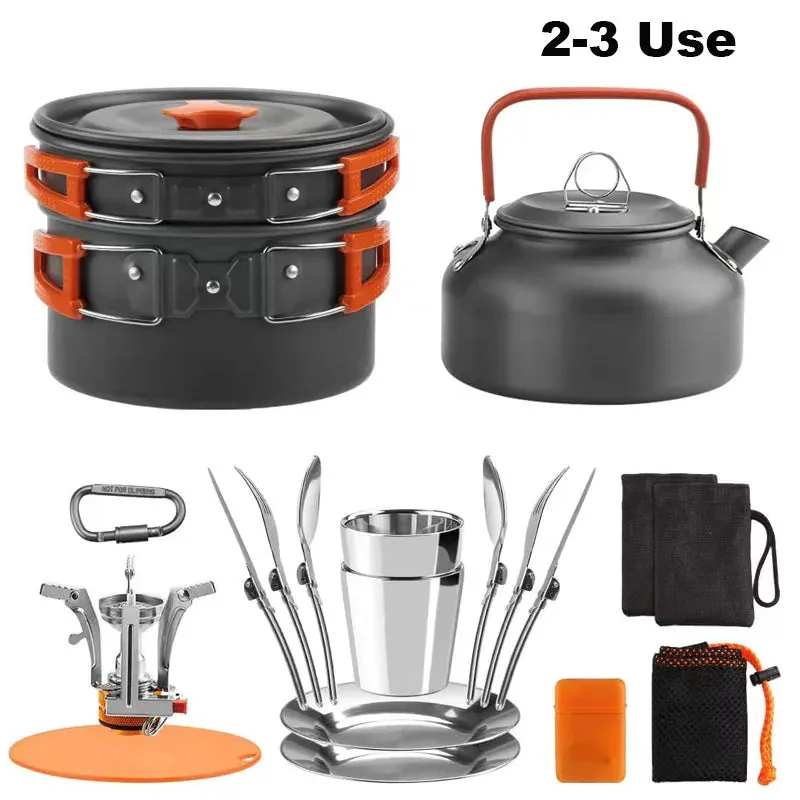 Aluminum Outdoor Camping Cookware Set with Mesh Bag