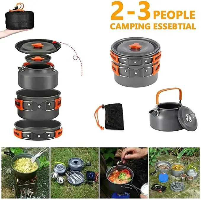 Aluminum Outdoor Camping Cookware Set with Mesh Bag