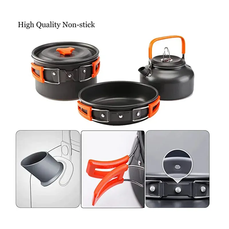 Aluminum Outdoor Camping Cookware Set with Mesh Bag