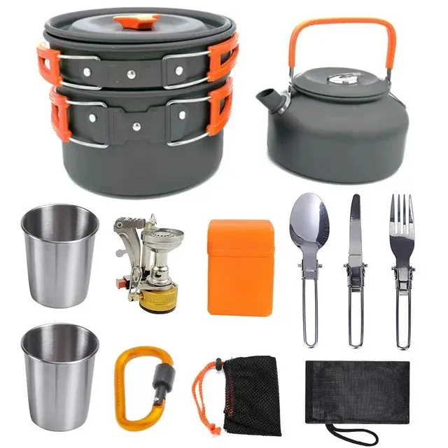 Aluminum Outdoor Camping Cookware Set with Mesh Bag