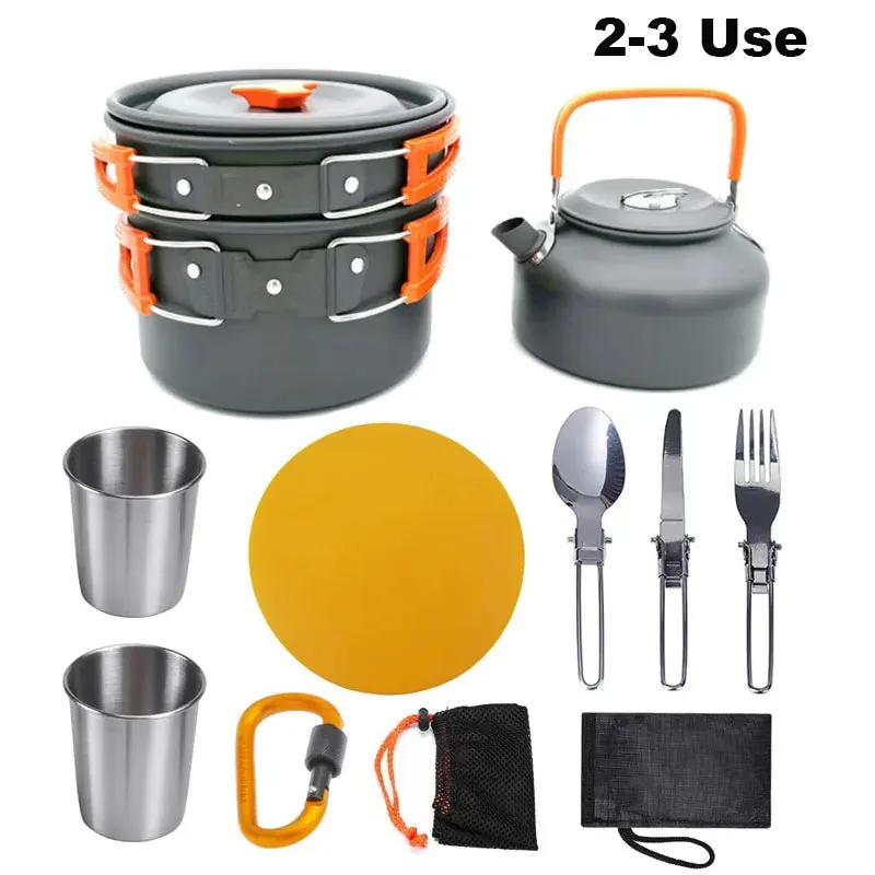 Aluminum Outdoor Camping Cookware Set with Mesh Bag