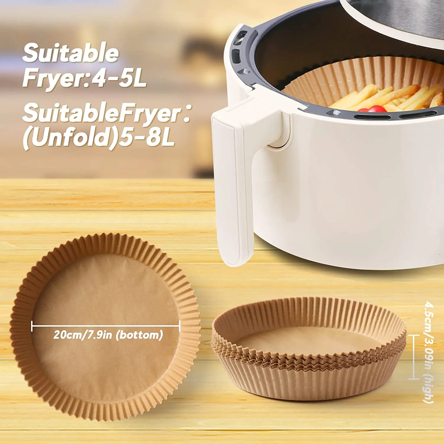 AONUOWE Air Fryer Disposable Paper Liner，100PCS [Medium size] Non-stick Disposable Air Fryer Liners for 3-5QT Air Fryer， Non-stick Oil-proof Water-proof Food Grade Parchment for Baking Roasting Microwave