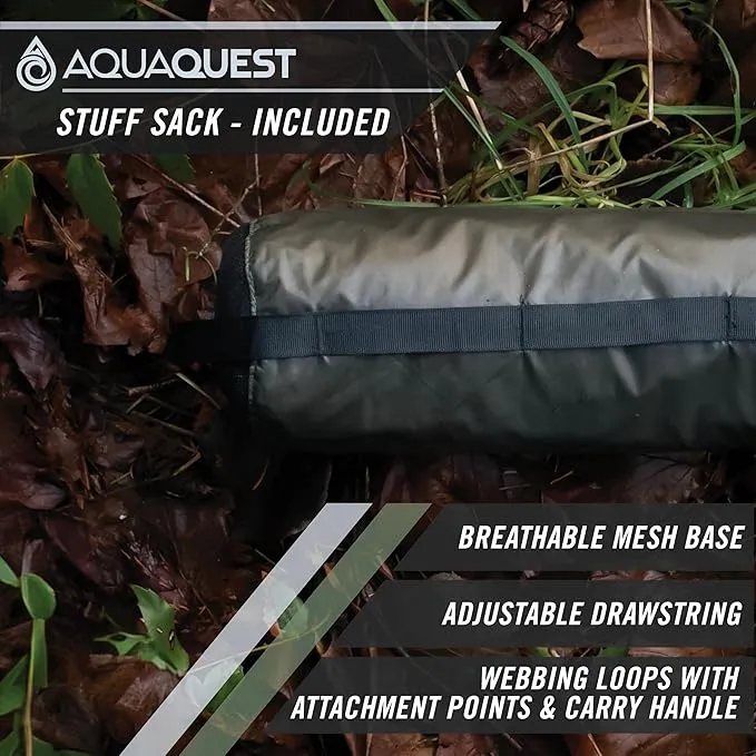 AquaQuest Defender Camping Tarp - Heavy Duty Tent Shelter or Rain Fly - Waterproof Camping Essentials for Hiking, Bushcraft & Hammock, 10 x 10 ft, Olive Drab Kit