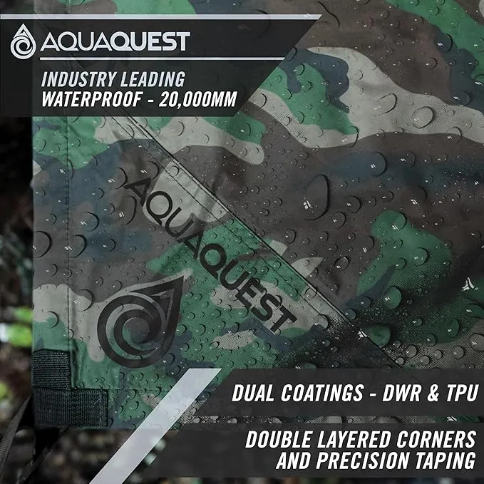 AquaQuest Defender Camping Tarp - Heavy Duty Tent Shelter or Rain Fly - Waterproof Camping Essentials for Hiking, Bushcraft & Hammock, 15 x 15 ft, Woodland Camo