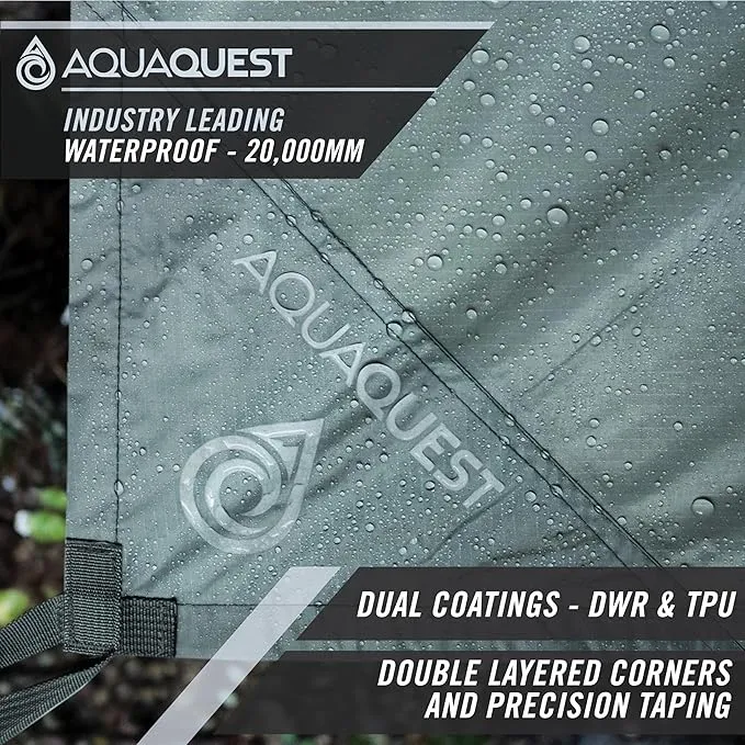 AquaQuest Defender Camping Tarp - Heavy Duty Tent Shelter or Rain Fly - Waterproof Camping Essentials for Hiking, Bushcraft & Hammock, 20 x 13 ft, Stealth Gray