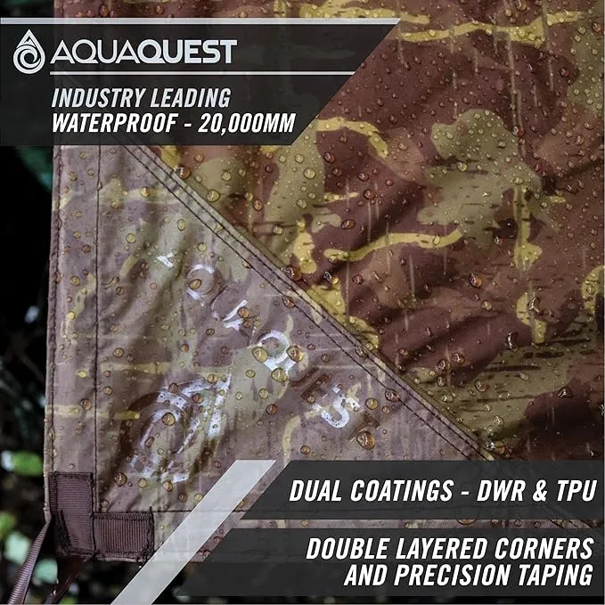 AquaQuest Defender Camping Tarp - Heavy Duty Tent Shelter or Rain Fly - Waterproof Camping Essentials for Hiking, Bushcraft & Hammock, 20 x 13 ft, True Terrain