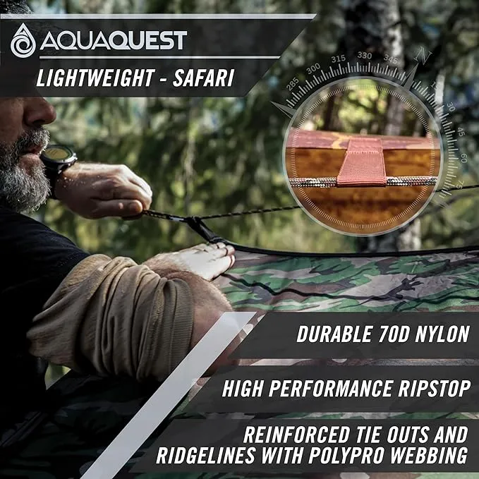 AquaQuest Safari Camping Tarp - Lightweight Durable Rain Fly - Waterproof Camping Essentials for Hiking, Backpacking & Hammock, 10 x 7 ft, Boulder Camo