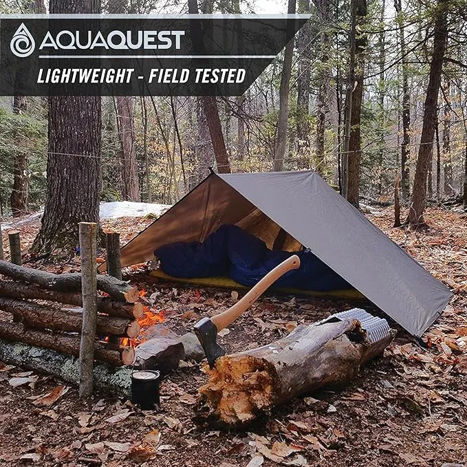 AquaQuest Safari Camping Tarp - Lightweight Durable Rain Fly - Waterproof Camping Essentials for Hiking, Backpacking & Hammock, 10 x 7 ft, Olive Drab