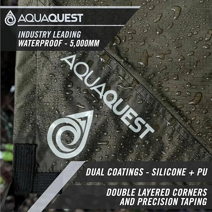 AquaQuest Safari Camping Tarp - Lightweight Durable Rain Fly - Waterproof Camping Essentials for Hiking, Backpacking & Hammock, 10 x 7 ft, Olive Drab