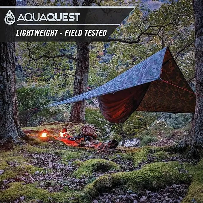 AquaQuest Safari Camping Tarp - Lightweight Durable Rain Fly - Waterproof Camping Essentials for Hiking, Backpacking & Hammock, 20 x 13 ft, Woodland Camo