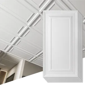 Art3d 12-Pack Drop Ceiling Tiles 2x4 Ft, PVC Decorative Ceiling Covering Panels for Basement Kitchen Bathroom, 24x48 Inch, Cover 96 Sq. Ft, Smooth White