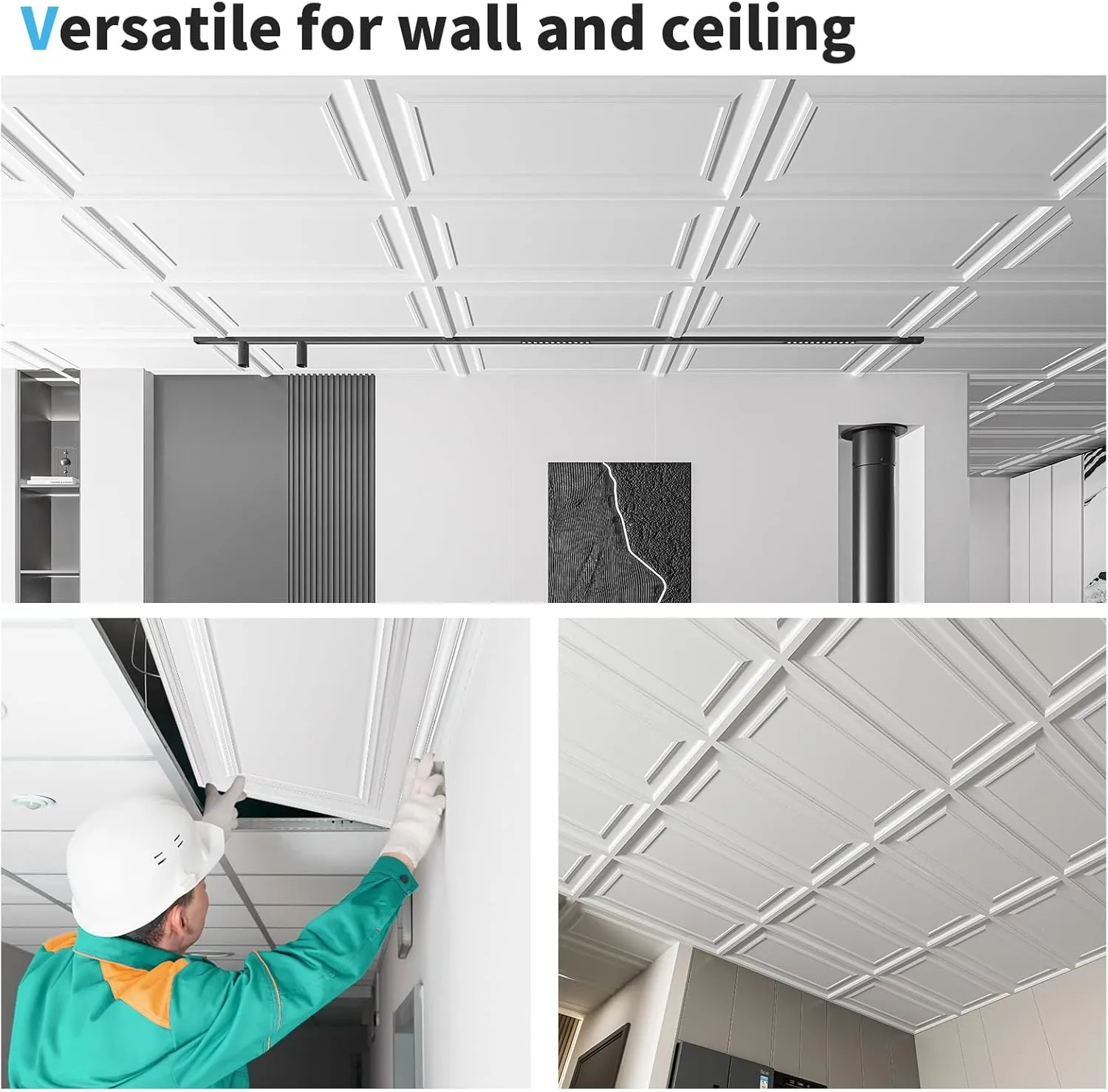 Art3d 12-Pack Drop Ceiling Tiles 2x4 Ft, PVC Decorative Ceiling Covering Panels for Basement Kitchen Bathroom, 24x48 Inch, Cover 96 Sq. Ft, Smooth White