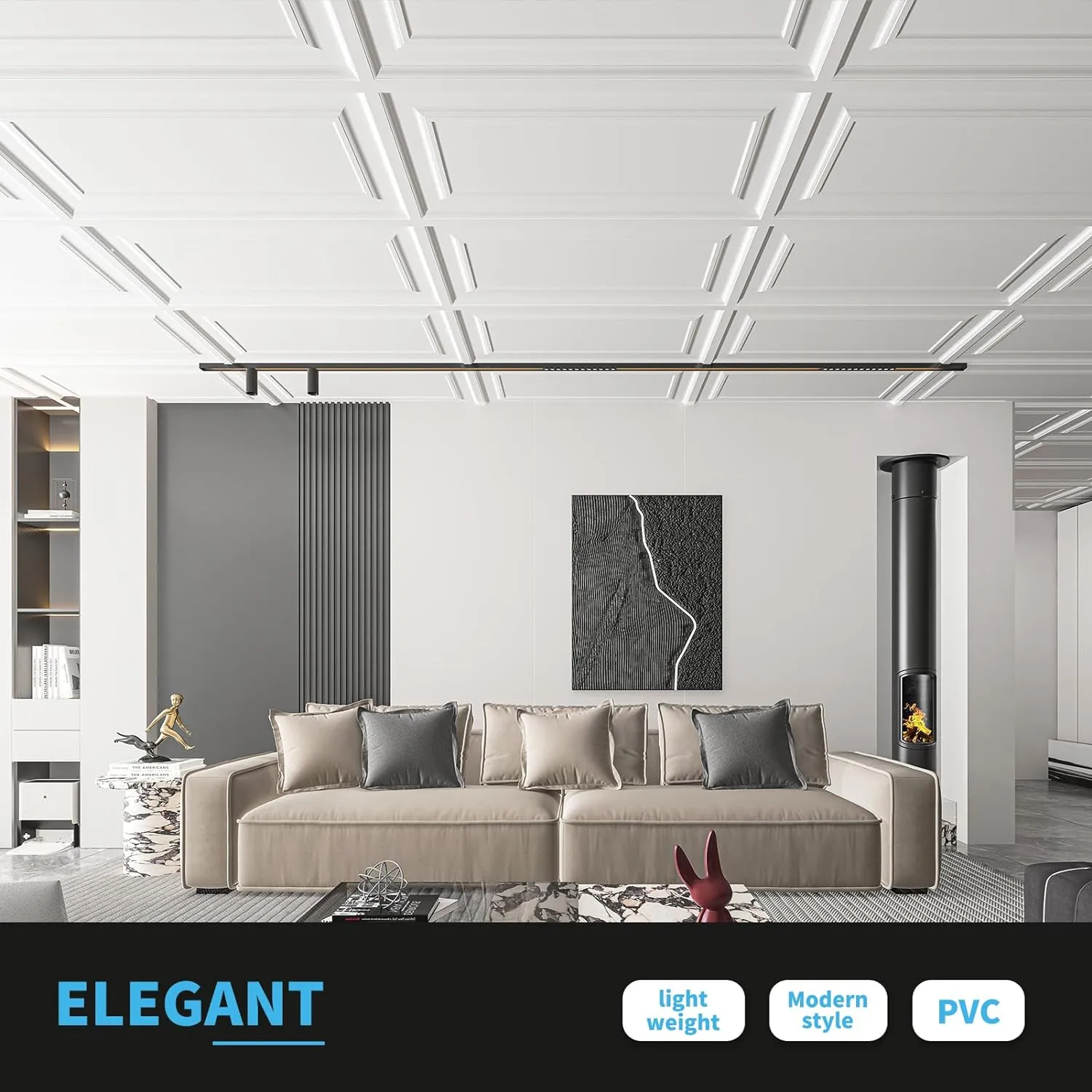 Art3d 12-Pack Drop Ceiling Tiles 2x4 Ft, PVC Decorative Ceiling Covering Panels for Basement Kitchen Bathroom, 24x48 Inch, Cover 96 Sq. Ft, Smooth White