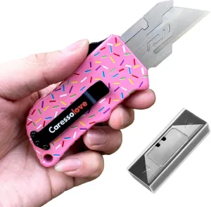 Automatic Utility Knife, Premium Pink Retractable Box Cutter, Cute Aluminum Alloy Heavy Duty Pocket Knife, Safety Replaceable Blade EDC Razor Knives with 5PCS Blades