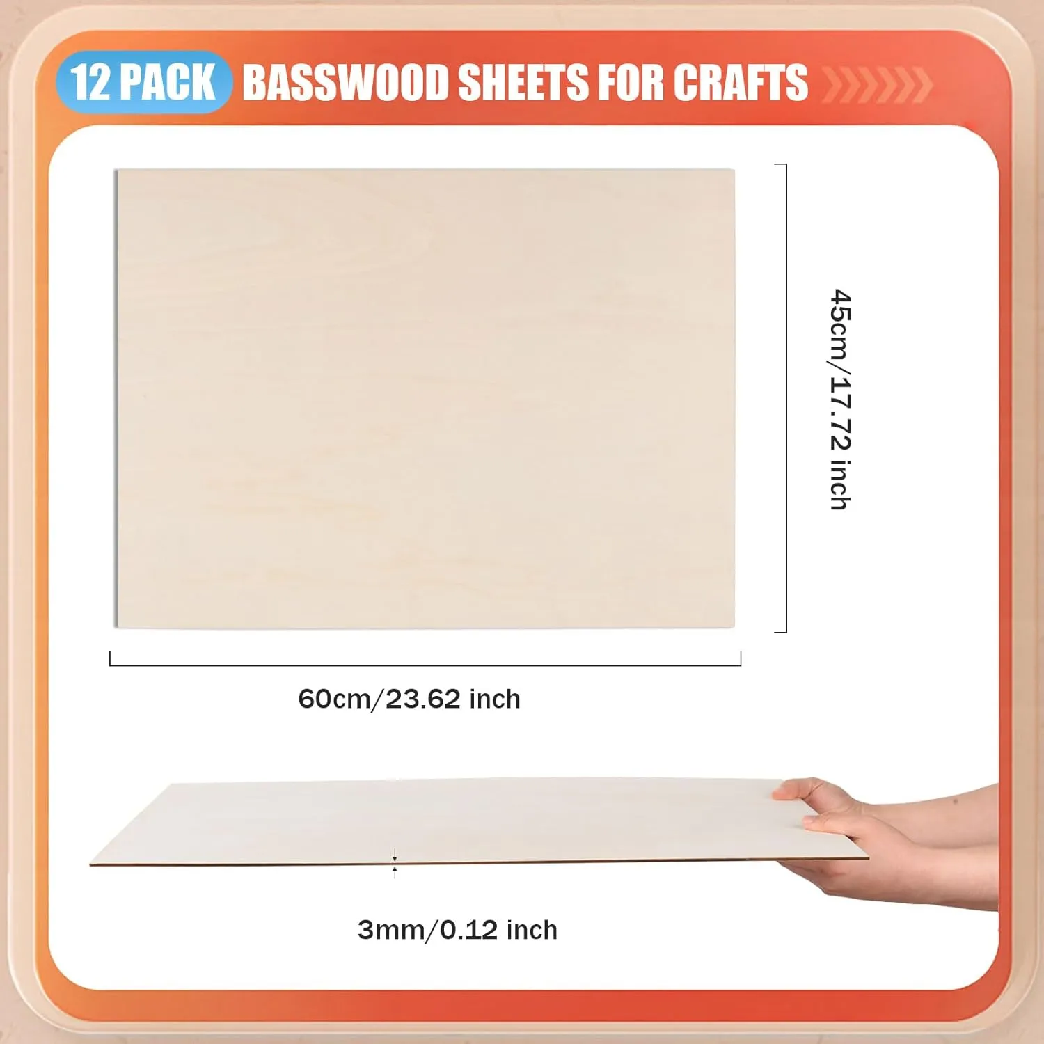 AWIZOM 12 Pack Basswood Sheets for Crafts-18 x 24 x 1/8 Inch- 3mm Thick Plywood Sheets with Smooth Surfaces Unfinished Wood Boards for Laser Cutting, Wood Burning, Architectural Models, Staining