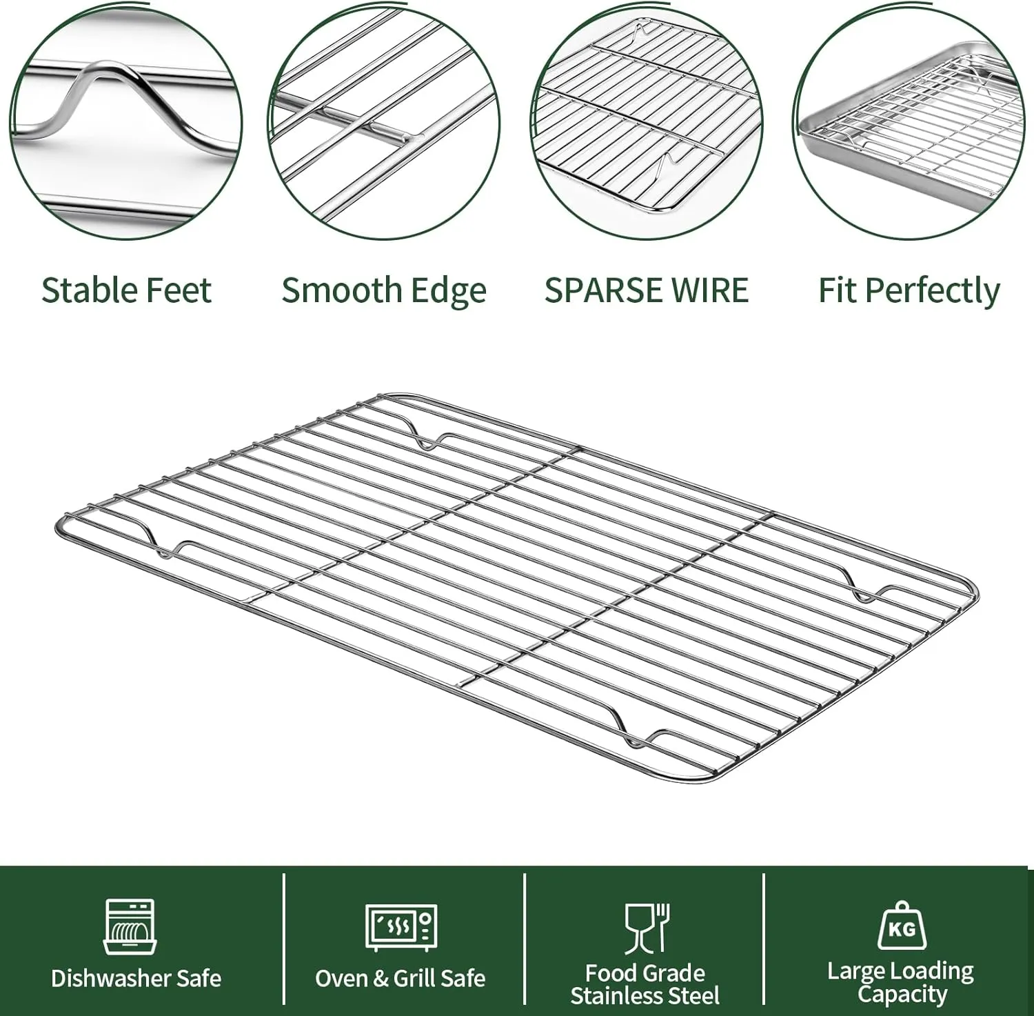 Baking Sheet with Wire Rack Set [2 Quarter Sheet Pans   2 Wire Racks ], CEKEE Stainless Steel Cookie Sheets for Baking with Baking Rack, Non Toxic & Heavy Duty & Easy Clean, Size 12 x 10 x 1 Inch