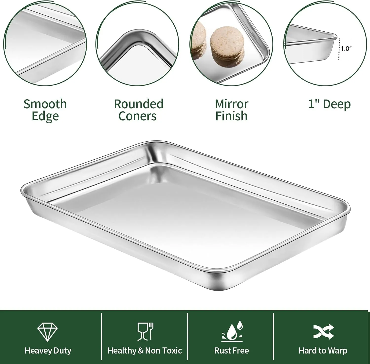 Baking Sheet with Wire Rack Set [2 Quarter Sheet Pans   2 Wire Racks ], CEKEE Stainless Steel Cookie Sheets for Baking with Baking Rack, Non Toxic & Heavy Duty & Easy Clean, Size 12 x 10 x 1 Inch