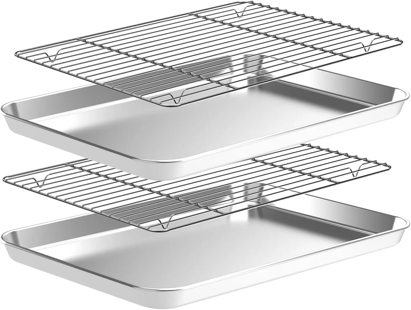 Baking Sheet with Wire Rack Set [2 Quarter Sheet Pans   2 Wire Racks ], CEKEE Stainless Steel Cookie Sheets for Baking with Baking Rack, Non Toxic & Heavy Duty & Easy Clean, Size 12 x 10 x 1 Inch