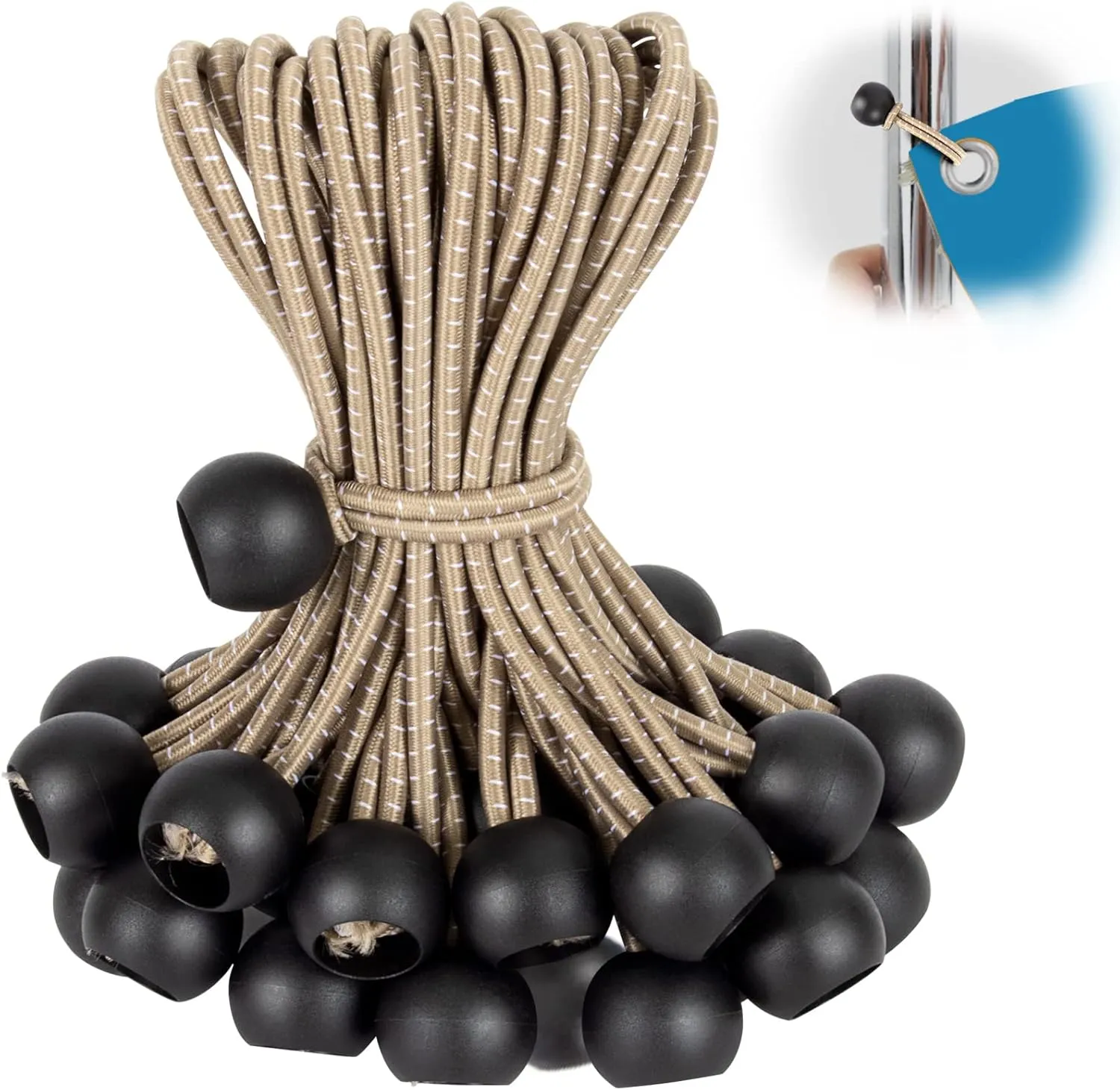 Ball Bungee Cords for Canopy 12 inch,50 pcs Tarp Bungee Tie Ball Cords for Canopy, Camping Tarp, Shelter,Cargo,Tent Poles UV Resistant