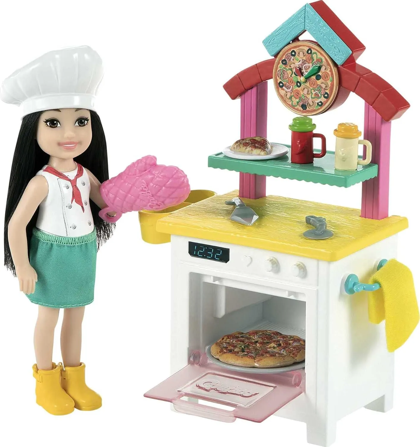 Barbie Chelsea Can Be Doll & Playset, Brunette Pizza Chef Small Doll with Pizza Oven, Food Pieces, Chef's Hat & More Themed Accessories