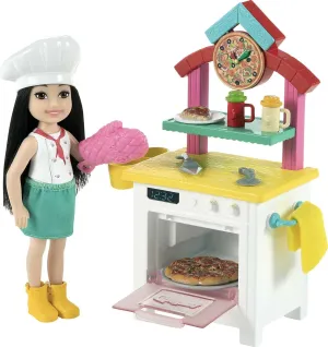 Barbie Chelsea Can Be Doll & Playset, Brunette Pizza Chef Small Doll with Pizza Oven, Food Pieces, Chef's Hat & More Themed Accessories