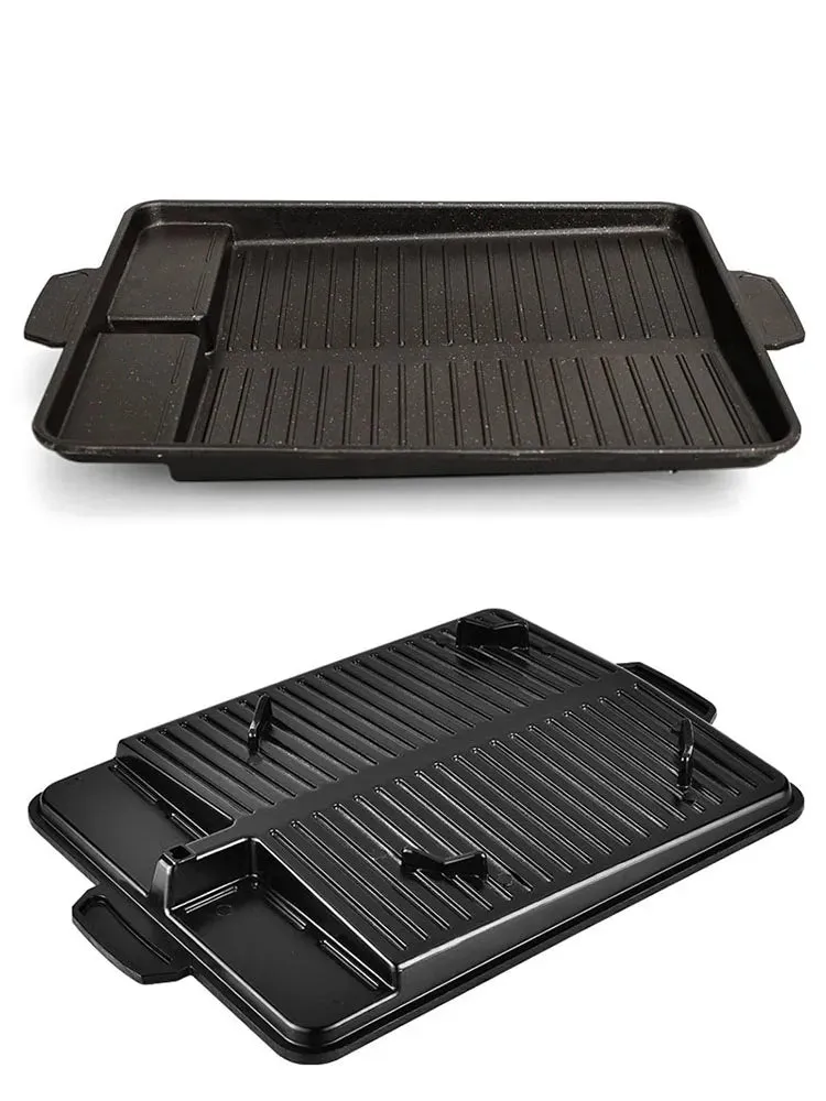 BBQ Grill Pan Plate 32 X 26cm Portable Non-Stick Coating Butane Gas Stove Cooker Plate Rectangle Korean-style Barbecue Plate