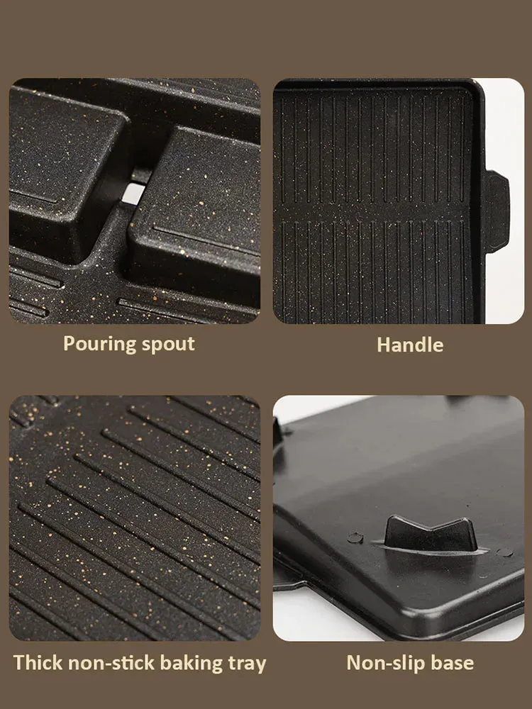 BBQ Grill Pan Plate 32 X 26cm Portable Non-Stick Coating Butane Gas Stove Cooker Plate Rectangle Korean-style Barbecue Plate