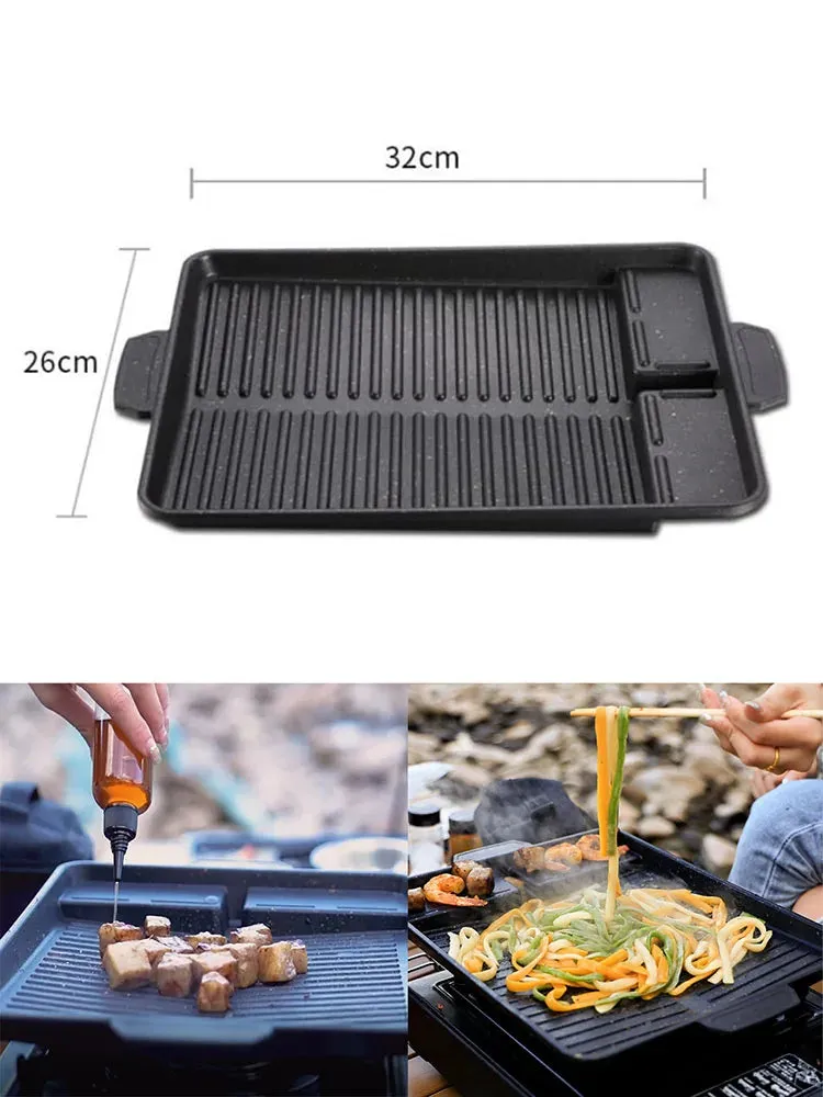 BBQ Grill Pan Plate 32 X 26cm Portable Non-Stick Coating Butane Gas Stove Cooker Plate Rectangle Korean-style Barbecue Plate