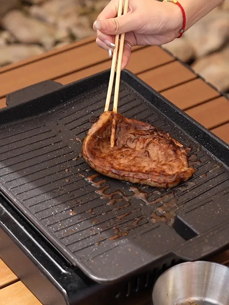 BBQ Grill Pan Plate 32 X 26cm Portable Non-Stick Coating Butane Gas Stove Cooker Plate Rectangle Korean-style Barbecue Plate