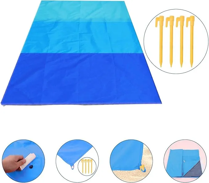 Beach Blanket 79 * 55inch, Compact Sand Proof and Waterproof Picnic Blanket, with Portable Storage Bag, Great for Outdoor Travel Camping Hiking Festival Park Sports