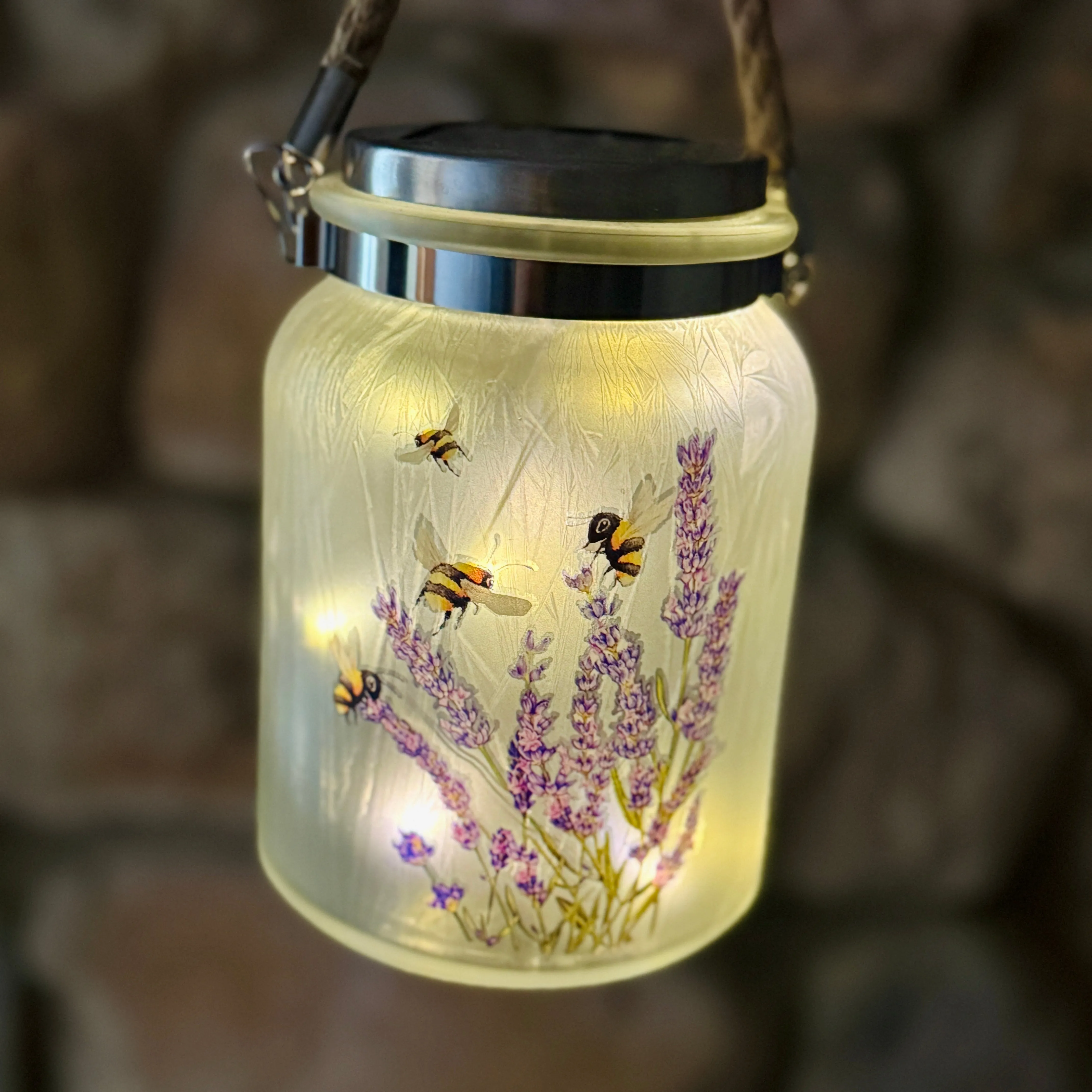 Bee  Solar Hanging Glass Jar Lantern with 30" Stake