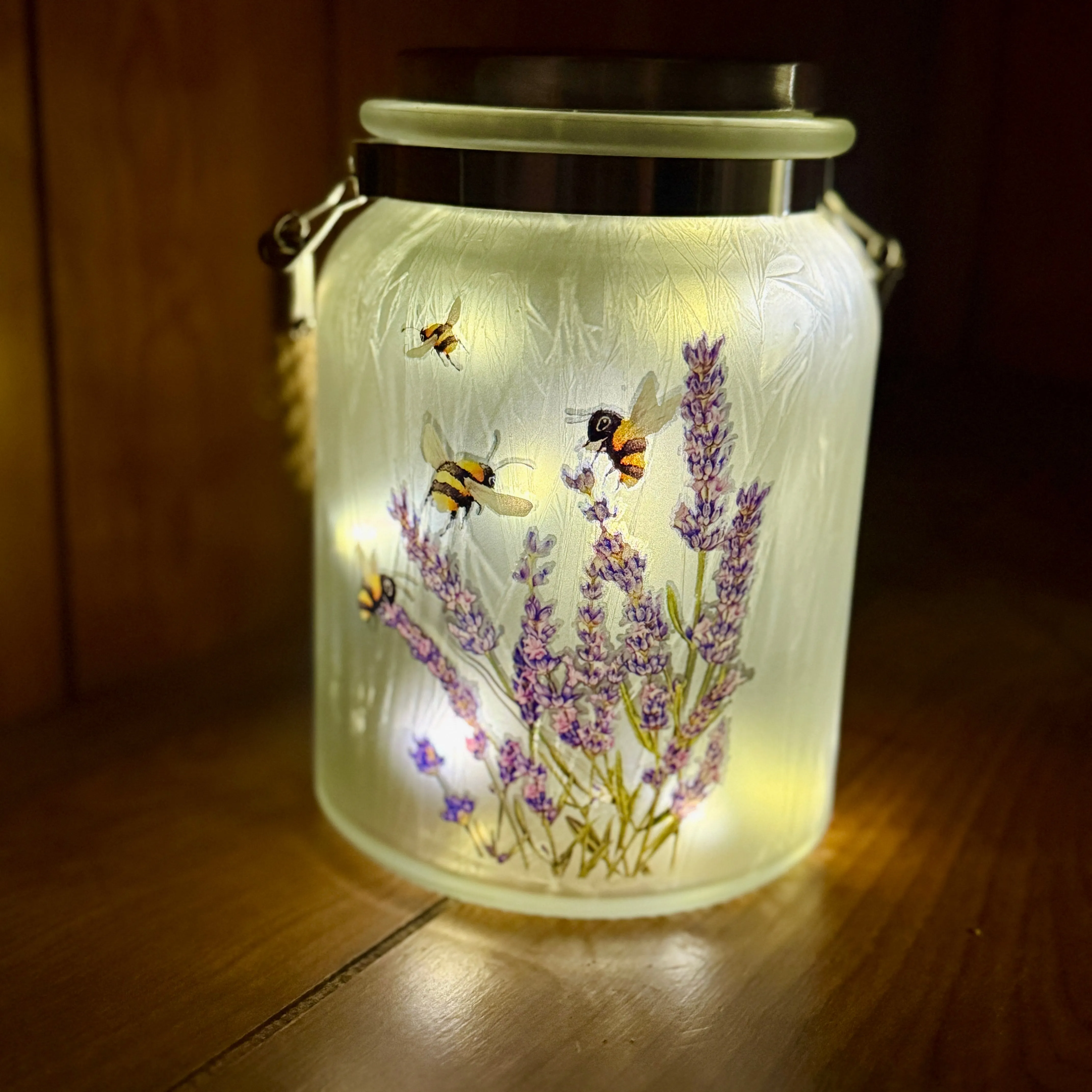 Bee  Solar Hanging Glass Jar Lantern with 30" Stake