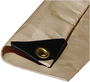 (Beige/Tan) Heavy Duty Premium Poly Tarp 12 Mil Thickness 3 Ply Coated Reinforced Canopy 6 oz 3 Layer (8'x10') Finished Size 7'.6 x 9'.6