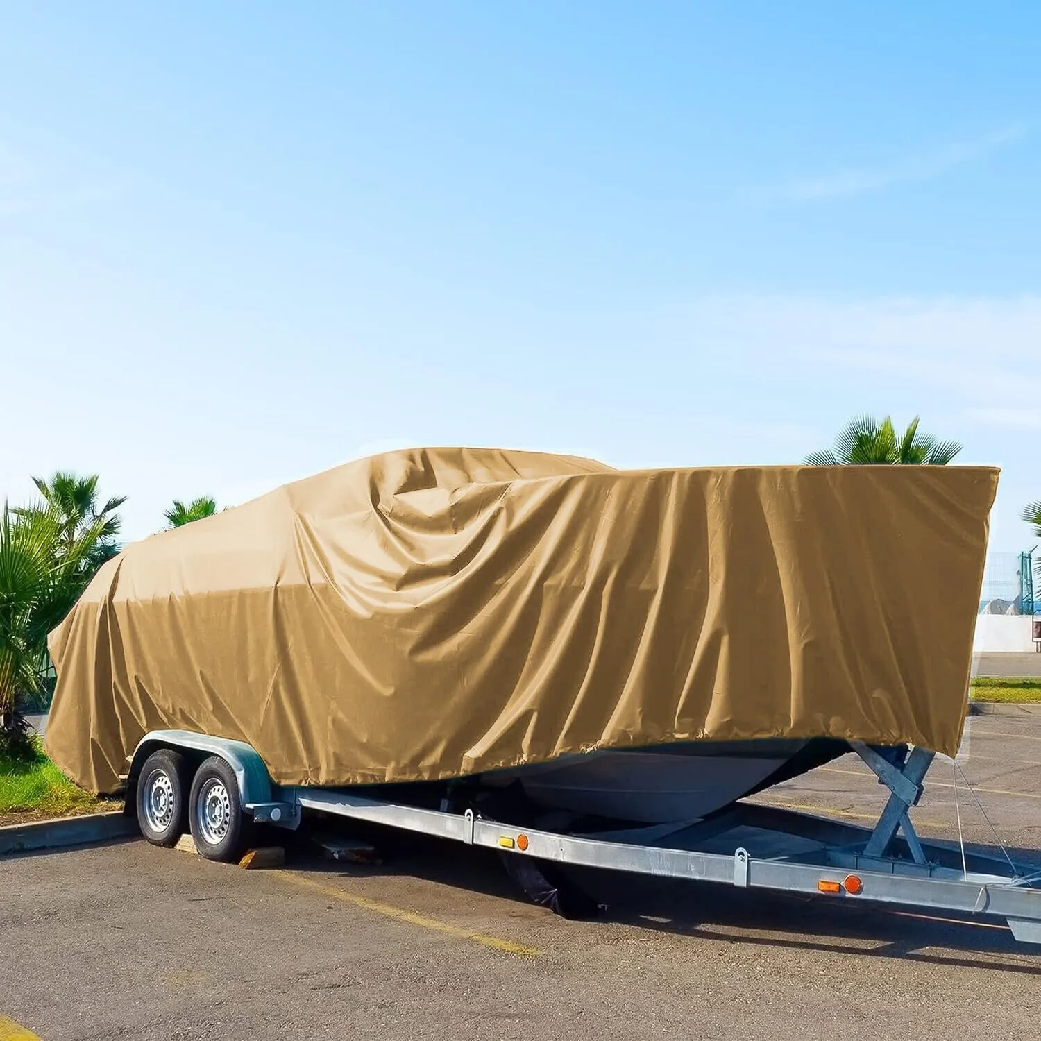 (Beige/Tan) Heavy Duty Premium Poly Tarp 12 Mil Thickness 3 Ply Coated Reinforced Canopy 6 oz 3 Layer (8'x10') Finished Size 7'.6 x 9'.6