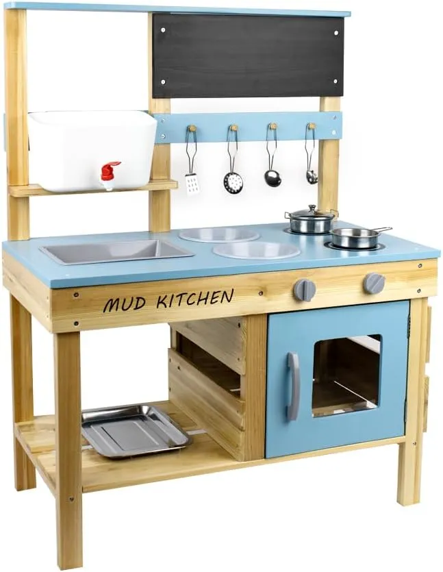 Beipoo Mud Kitchen for Kids, Outdoor Kitchen Playset, Wooden Kitchen Toy Playset with Accessories, Toddler Deluxe Mud Kitchen for Backyard Garden
