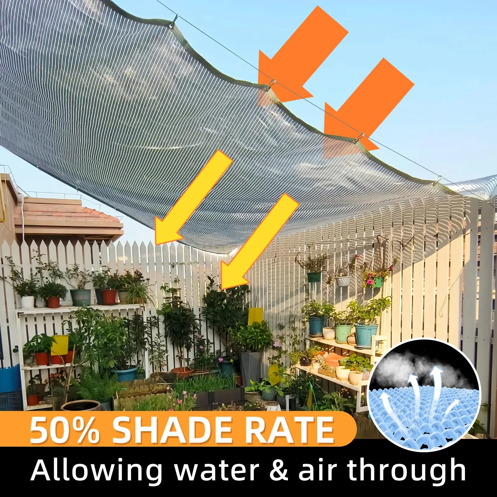 BELLEBILL 50% Shade Cloth, 6.5x16.5FT Sun Shade Cover Net Mesh Tarp with Grommets for Greenhouse, Plant, Garden, Patio, Pergola, Sun Shade Canopy Black