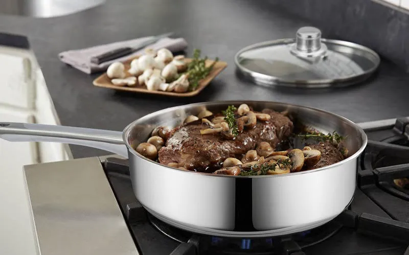 Bene Casa 10-inch stainless-steel deep-dished fry pan w/ tempered glass lid