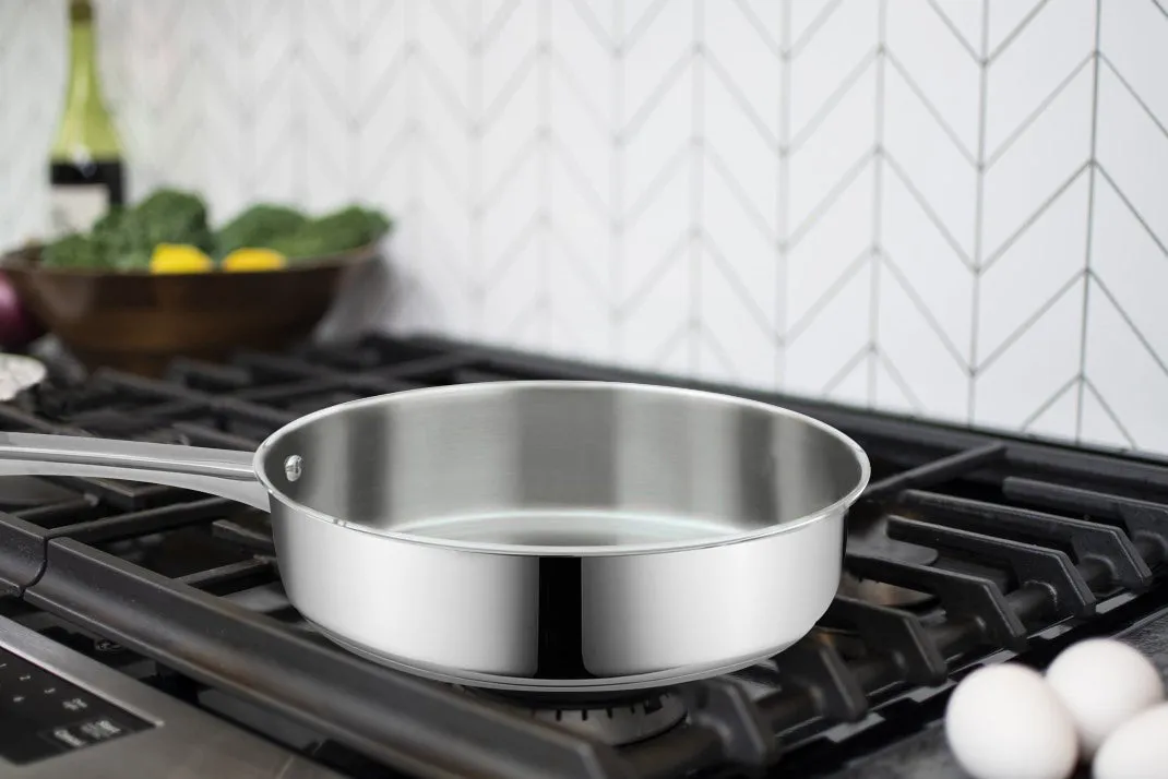 Bene Casa 10-inch stainless-steel deep-dished fry pan w/ tempered glass lid